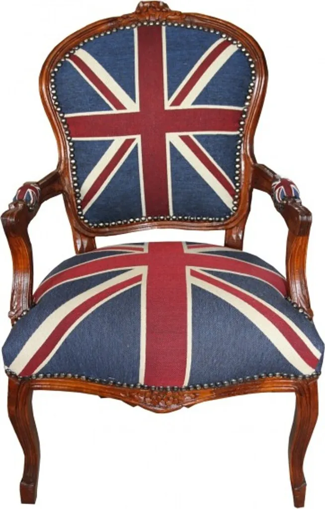 Casa Padrino Chaise Baroque Union Jack en Acajou et Tissu Drapeau Anglais