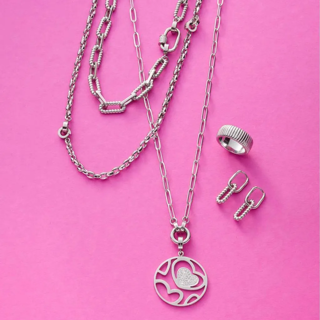 JEWELS BY LEONARDO Collier Clip & Mix Maisy • Chaîne d'ancre courte en acier inoxydable argenté • Anneau semi-ouvert pour pendentif • 45-52 cm de longueur • Bijou cadeau pour femme