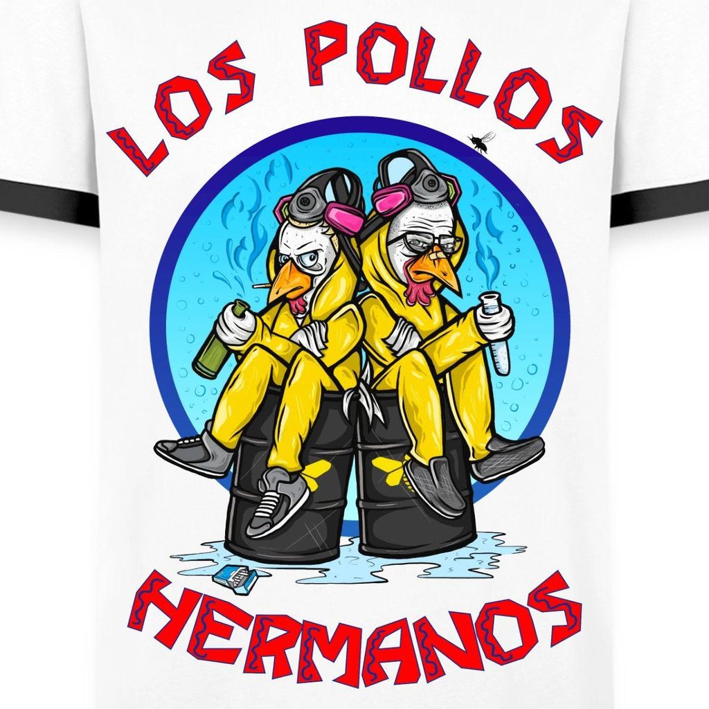 Spreadshirt Breaking Bad Los Pollos Hermanos White Pinkman Männer Kontrast T-Shirt, L, Weiß/Schwarz