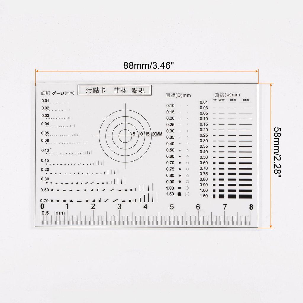 Hochpr?zise SEC Gr??ensch?tzungstabelle 8cm 0,2mm Transparenzfehlererkennung Filmlineal zur Messung von Durchmesserbereich und Linienbreitenfehlern
