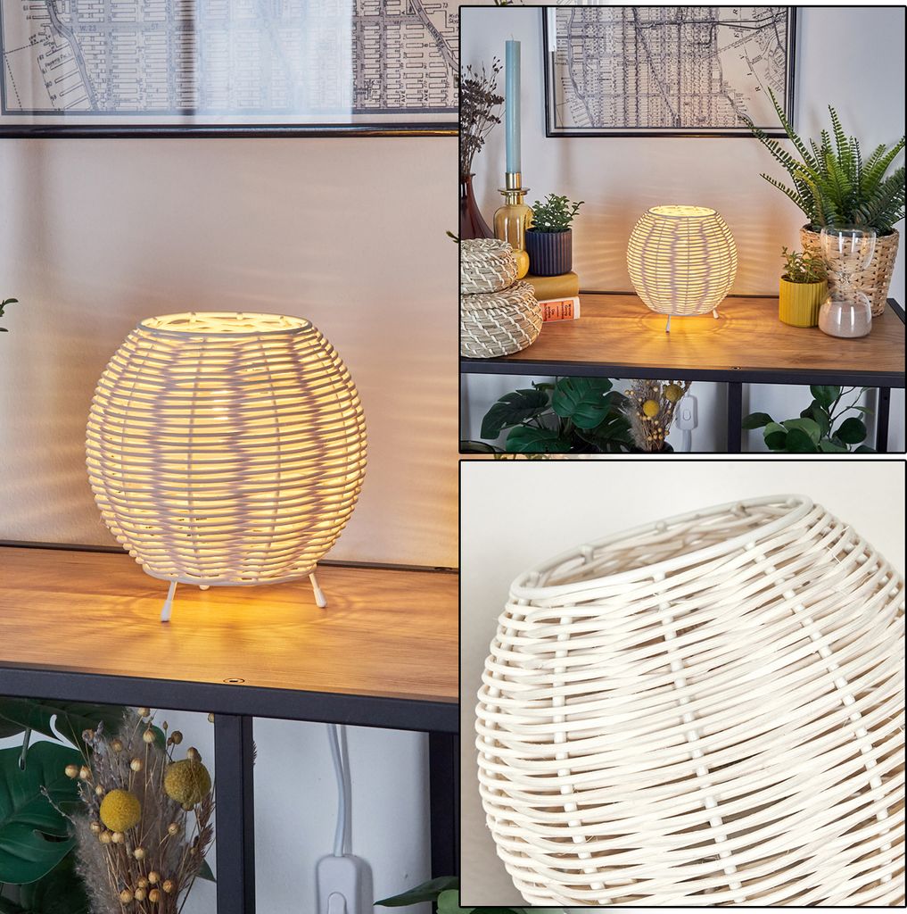Cremona Tischlampe aus Metall/Rattan in Beige/Weiß