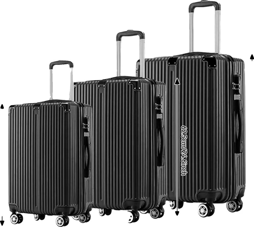 Bagages de voyage en lot de 3 valises noires pour longs séjours