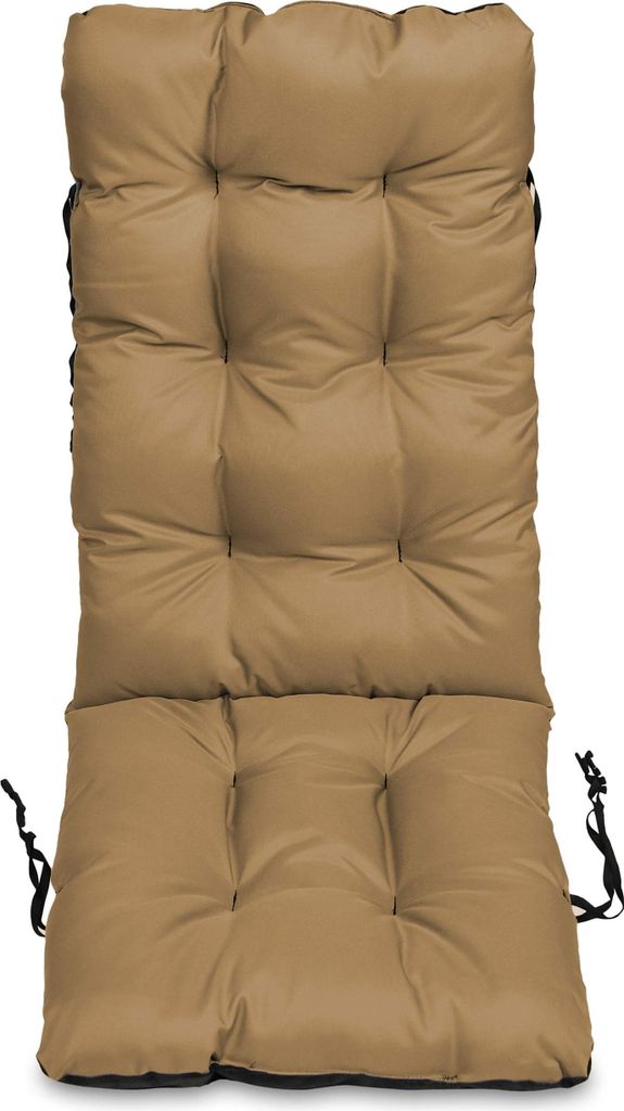 A beige chair cushion is shown from a top-down perspective against a white background.
