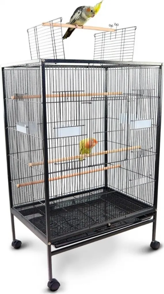 Mobiclinic Cage à oiseaux XL avec Roues de transport et 8 Portes Grises