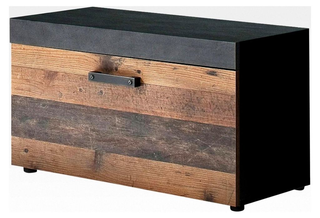 Indy - Kommode - Eiche/Grau - Garderobensitzbank mit 1 Klappe und 2 Einlegeböden - (BxHxT) 80 x 45 x 37 cm - antikfarbene Griffe