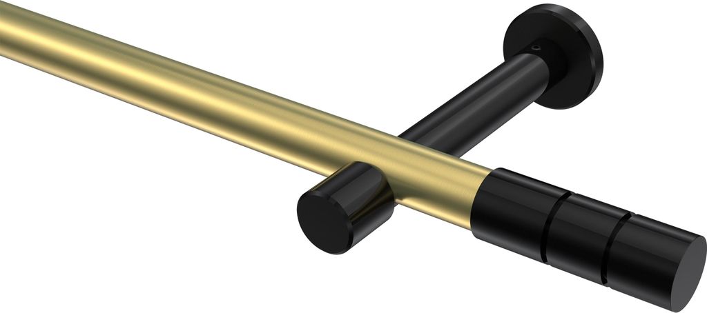 Interdeco Gardinenstange / Vorhangstange Messing-Optik / Schwarz, Typ Prestige Elanto (Rillenzylinder) ohne Ringe, 20 mm Ø 1-läufig, 160 cm