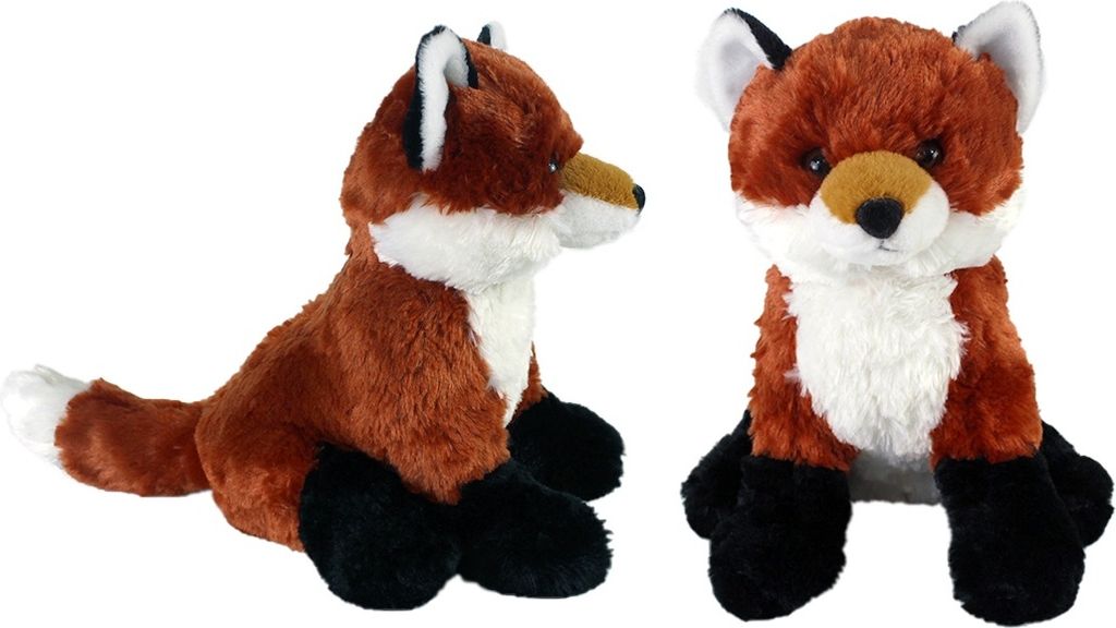 Two plush toy foxes are shown against a white background.