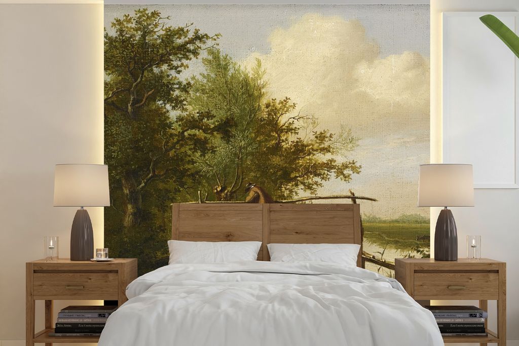 MuchoWow Fototapete für Wohnzimmer oder Schlafzimmer Wandtapete Vinyl Motivtapete Landschaft - Gemälde von G.J.J Van Os - 220x220 cm - Tapeten