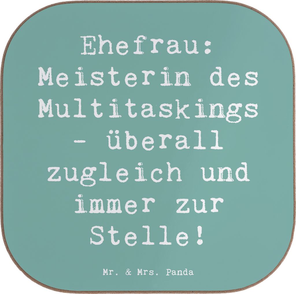 Mr. & Mrs. Panda Getränkeuntersetzer Spruch Ehefrau Meisterin - Meeresbrise - Geschenk, Organisation, Untersetzer für Gläser, Glas, fürsorglich...