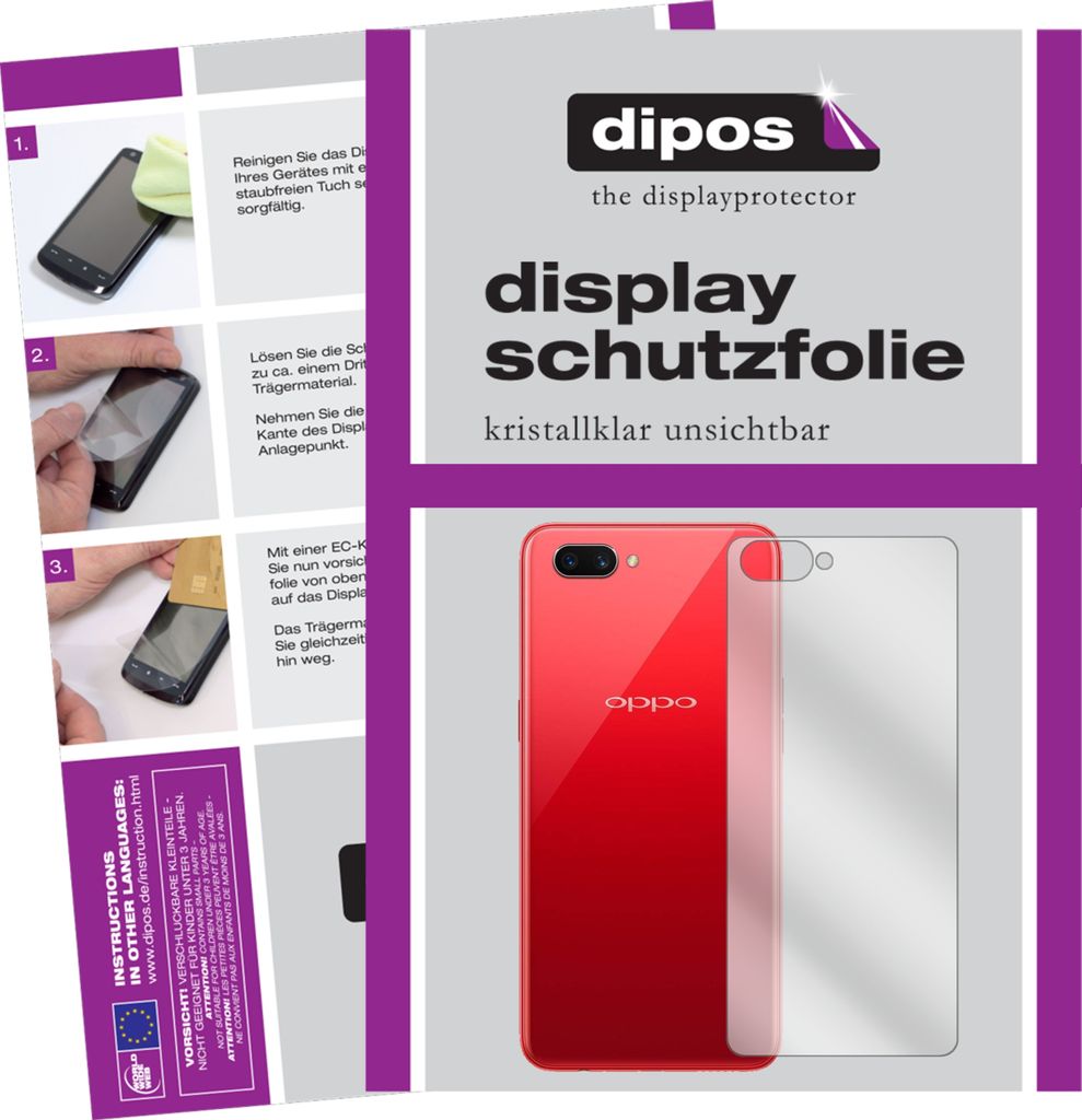 2x Schutzfolie für OPPO A3S Rückseite klar Displayschutzfolie Folie Display Schutz dipos