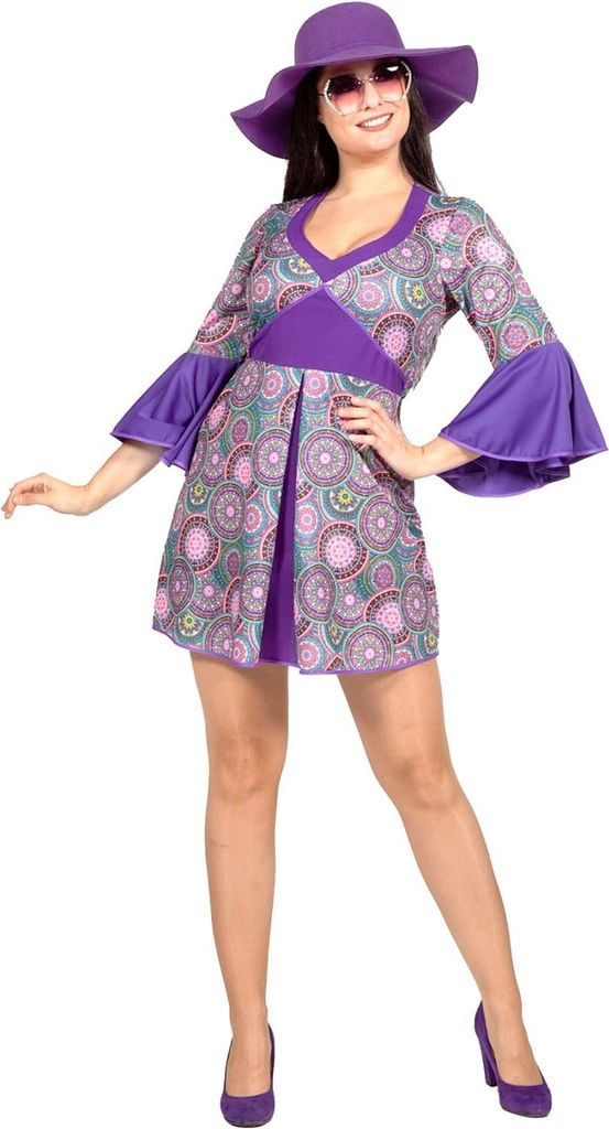 Flower Power Hippie Jurk Paars 46