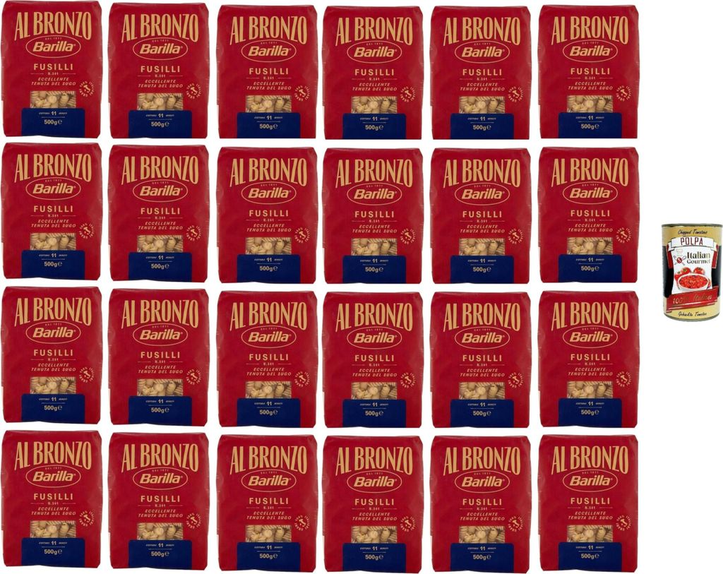 Barilla Al Bronzo Fusilli N.341 24×500g – raue Bronze-Matrize, 100% Hartweizengrieß, perfekte Saucenhaftung, italienische Premium-Pasta + Itali...