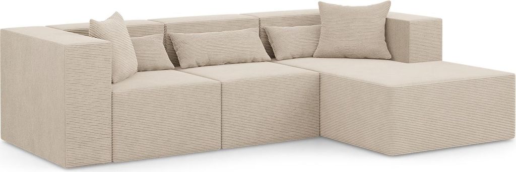 Ecksofa Nova L - 284x180x76cm, Otomane, Sessel, modulares Ecksofa, Rechts, Beige