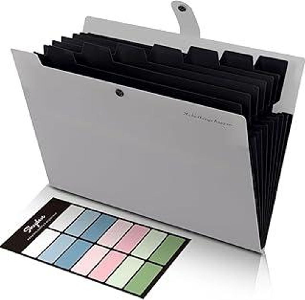 SKYDUE Dokumentenmappe A4, Mappe Mit 8 Fächern, Fächermappe A4 Mit Etiketten, Tragbar Ordnungsmappe Mappen Ordnersystem, Document Folder Für Zuh...