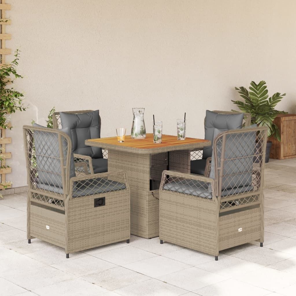 Maison Exclusive - 5-tlg. Garten-Essgruppe mit Kissen Beige Poly Rattan