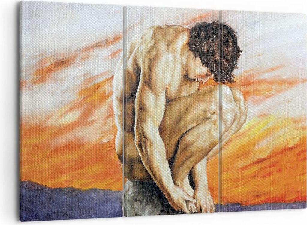 Bild auf Leinwand - Leinwandbild - 3 Teile - Körper Mann bunt - 105x70cm - Wand Bild - Wanddeko - Wandbilder - Leinwanddruck - Bilder - Wanddekora...