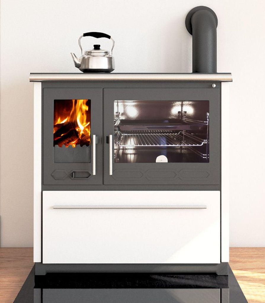 Plamen 850 Glas N – Weißer Holzherd (rechte Ausführung) Produktbild 