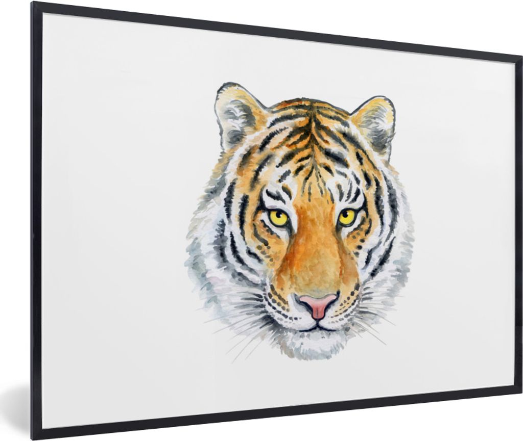 MuchoWow MuchoWow Gerahmtes Poster Tiger - Kopf - Gelb 30x20 cm - Poster mit zchwarzem Bilderrahmen - Kunstdruck - Bild-Poster