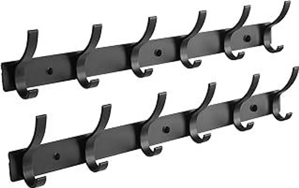 Set 2 Appendiabiti da Parete Neri con 12 Ganci - Acciaio Ultra Resistente
