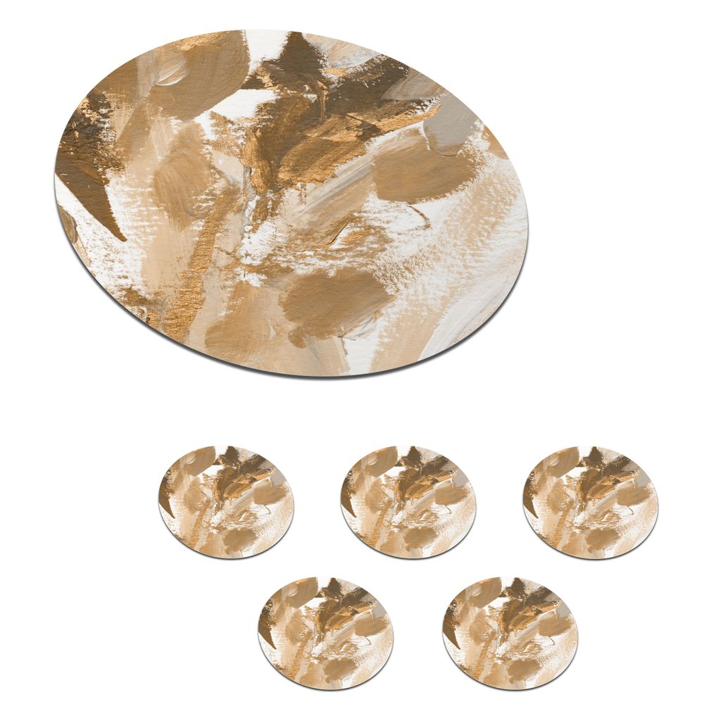 KitchenYeah Glasuntersetzer Rund 6er Set Farbe - Gold - Weiß 10x10 cm Untersetzer für Gläser - Getränkeuntersetzer - Tischplattenschutz - Tis...