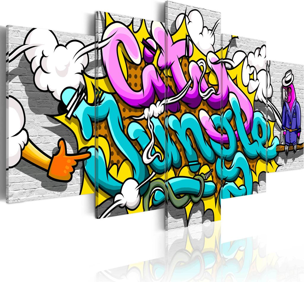 Modernes Wandbild m-A-0011-b-o (150x75) - 5 Teilig Bilder Fotografie auf Vlies Leinwand Foto Bild Dekoration Wand Bilder Kunstdruck Graffiti City J...