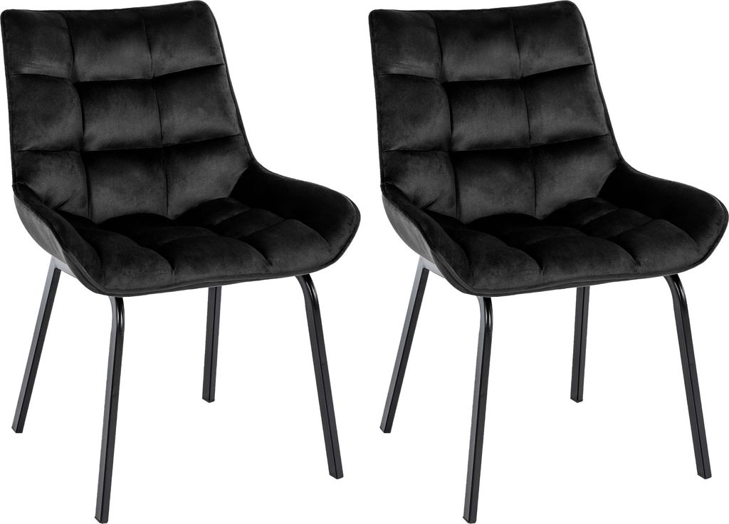 CLP 2er Set Esszimmerstuhl Saranda mit Rückenlehne und schwarzem Metallgestell schwarz Material Samt
