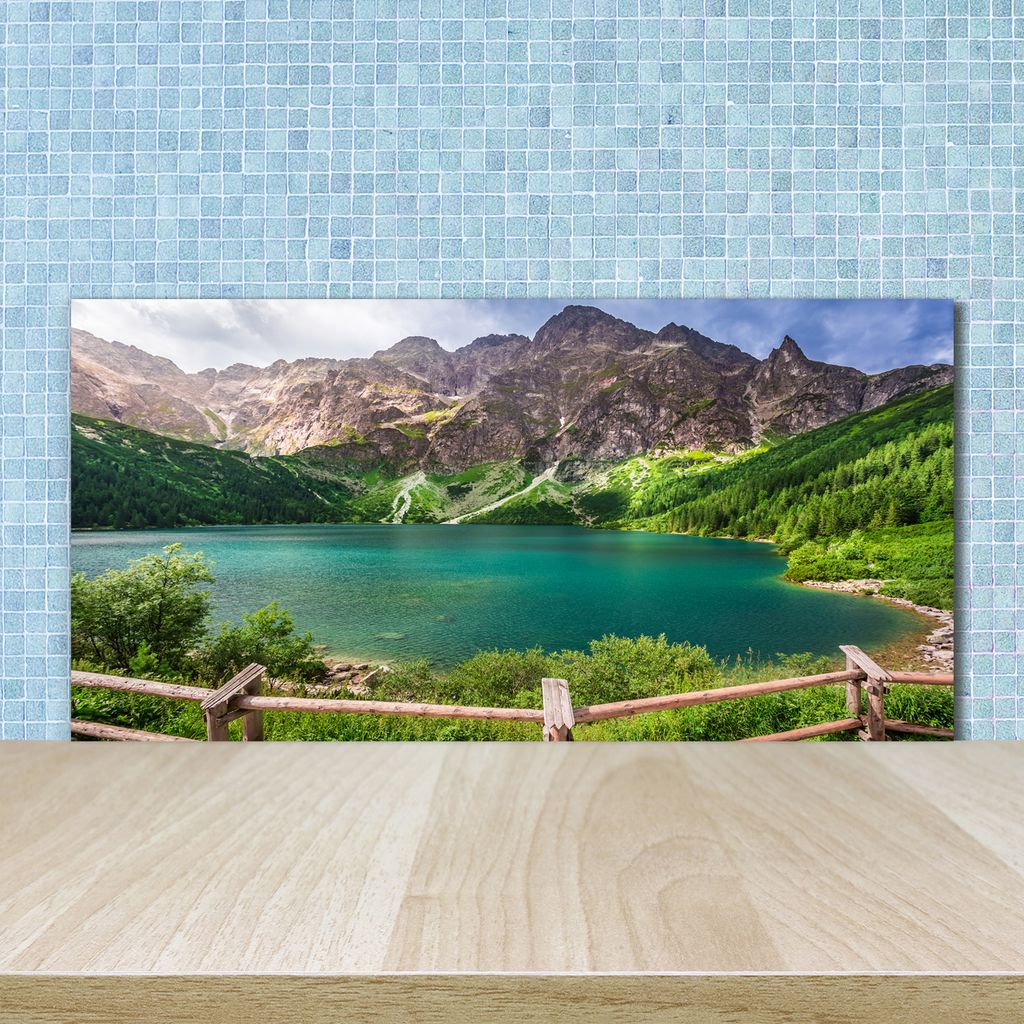 Tulup Küchenrückwand Spritzschutz aus Glas -100x50 -Spritzschutz auf gehärtetes GlasDeko Landschaften See Gebirge Berge