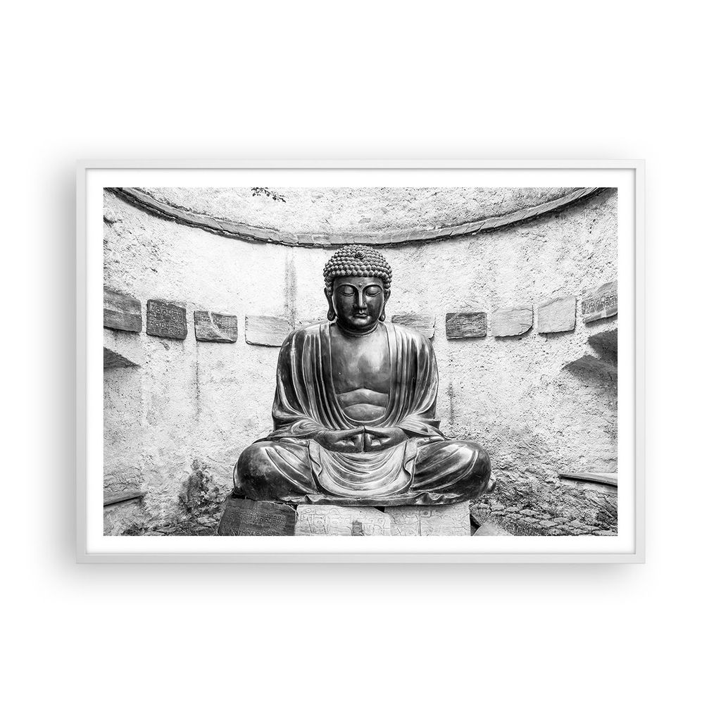 Gerahmtes Poster - Weißer Rahmen - Japanisch Buddha Statue - 100x70 cm - Wand Bild - Wanddeko - Wandbilder - Kunstposter - Wandposter - Bilderrahm...