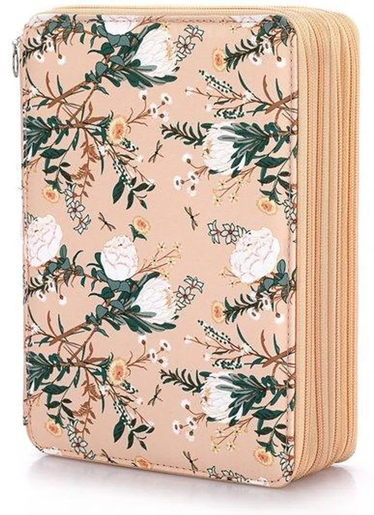 Grand organiseur de dessin motif floral marron clair pour 200 crayons de couleur