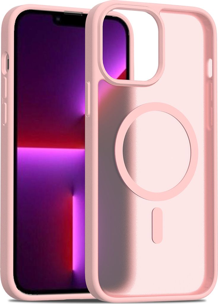 Magnetisch Hülle für iPhone 13 Pro Max, Kompatibel mit MagSafe, Transluzente Matt Rückseite Stoßfeste Handyhülle Pink