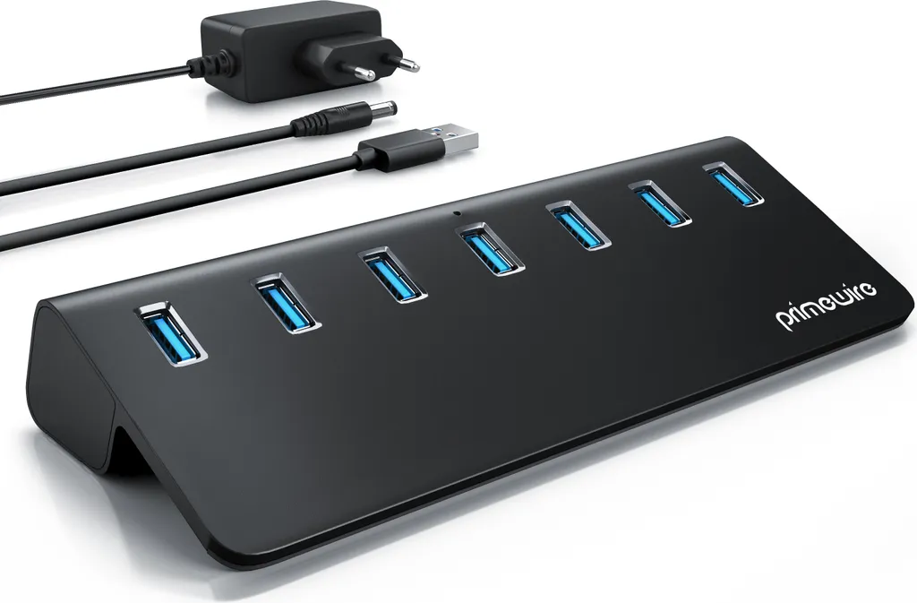 Hub Primewire USB 3.2 Gen2, distributore attivo a 7 porte con alimentazione, 10 Gbit/s
