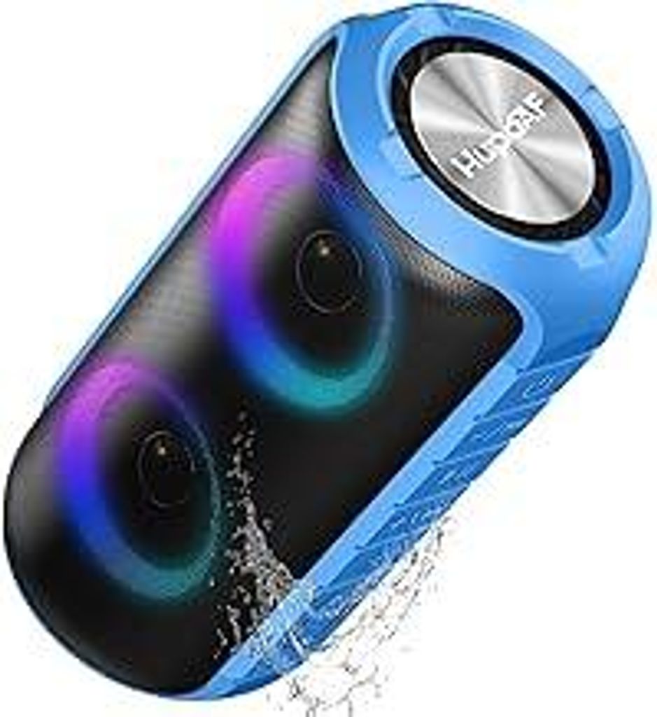 Bluetooth Lautsprecher mit Licht, 2026 Musikbox Tragbarer Bluetooth Box mit 52mm Durchmesser Dual Lautsprecher, Tiefer Bass, IPX7 Wasserdicht Outdo...