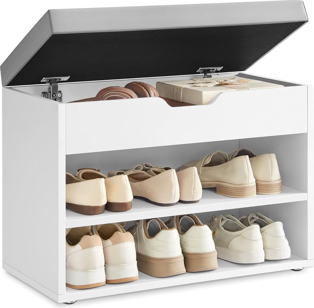 Songmics Schuhbank mit Kissen, wolkenweiss