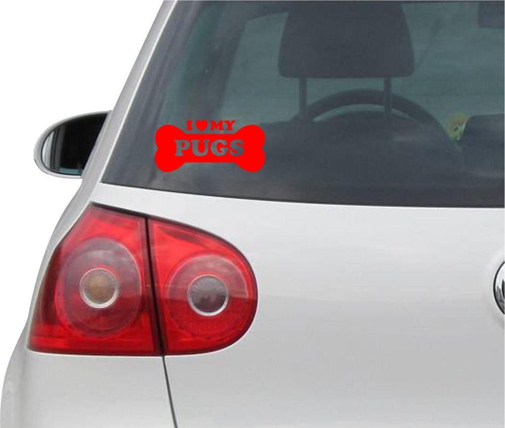 Aufkleber / Autoaufkleber - JDM - Die cut - I Love My Pugs Decal Auto Laptop Fenster - Folie Sticker - rot- 149mm x71mm