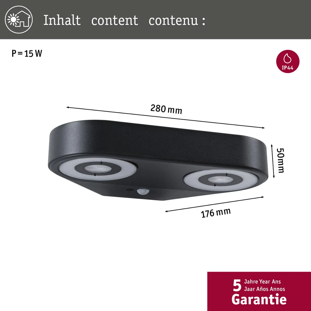 Applique Murale LED Extérieure Double Sortie avec Capteur Crépusculaire