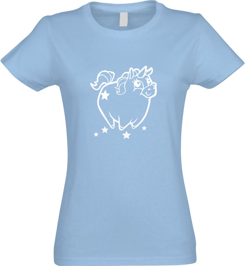 Kiwistar - T-Shirt tailliert - Damen - himmelblau - Pummeliges Einhorn - mit Motiv Bedruckt - Funshirt Design - Sport - Freizeit - Damen - XXL