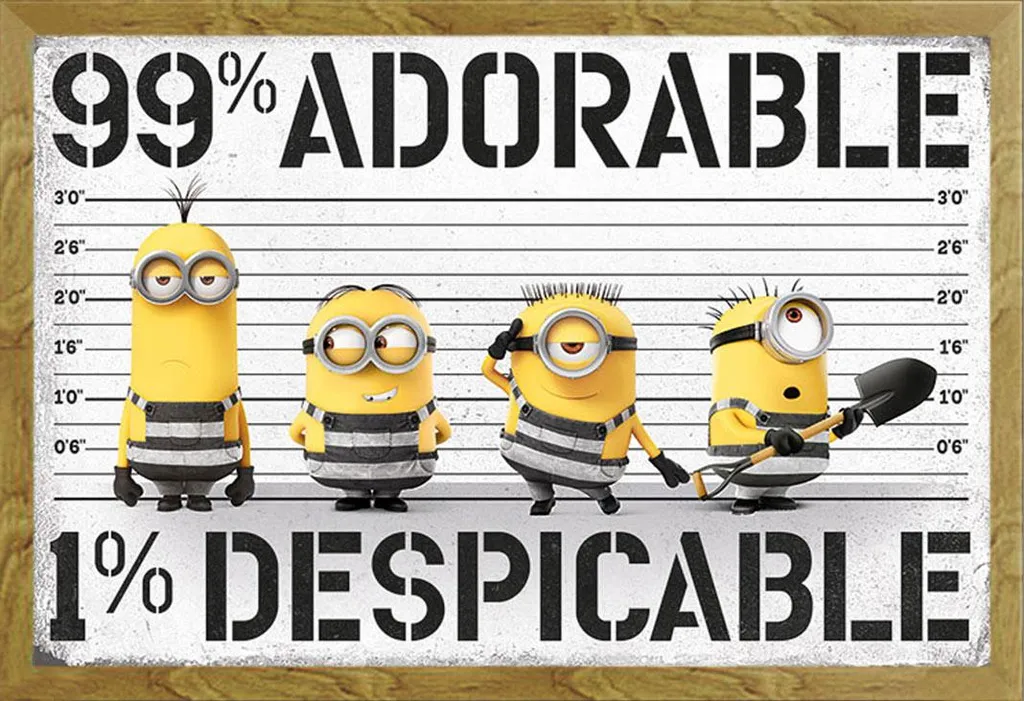 Affiche Minions 99% Adorable Cadre Shinsuke Chêne et Vitre Acrylique