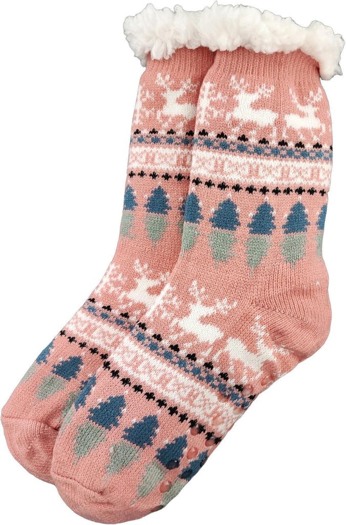 Damen Kuschelsocken Anti Rutsch Socke, Winter Hausschuhe Socken, Strick Fleece Gefütterte Warme Rosa/36-38