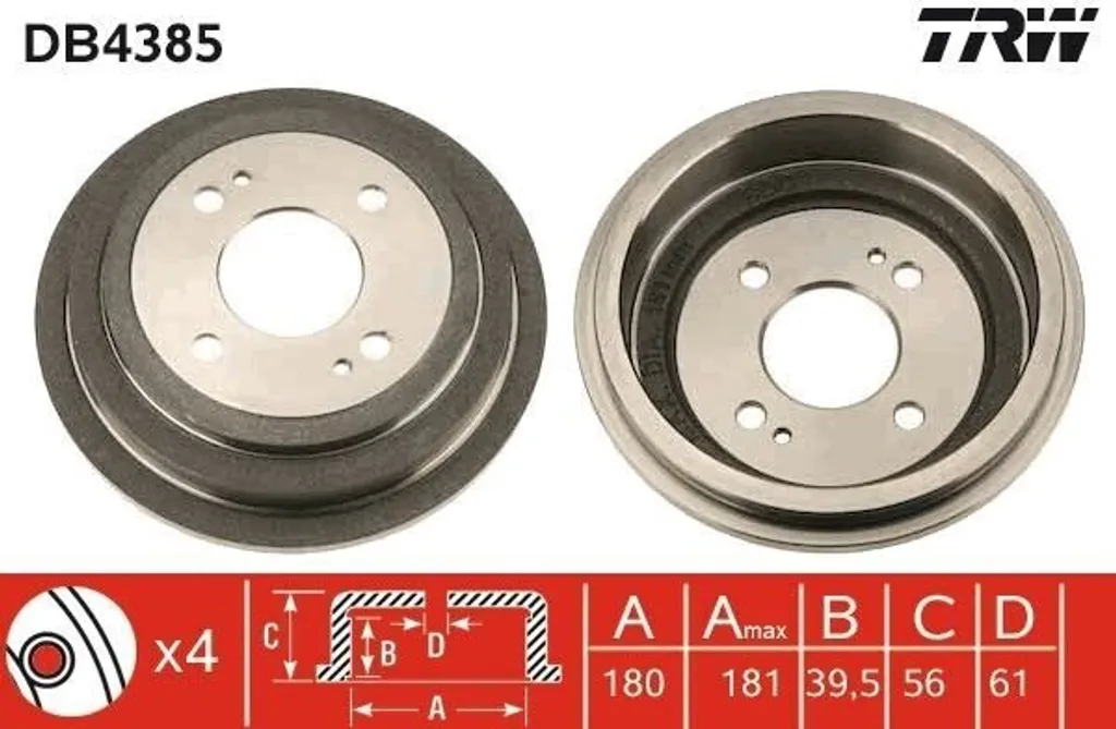 Tambour de Frein TRW DB4385 - Qualité OE 42610-SAA-Q00 pour Jazz II et III