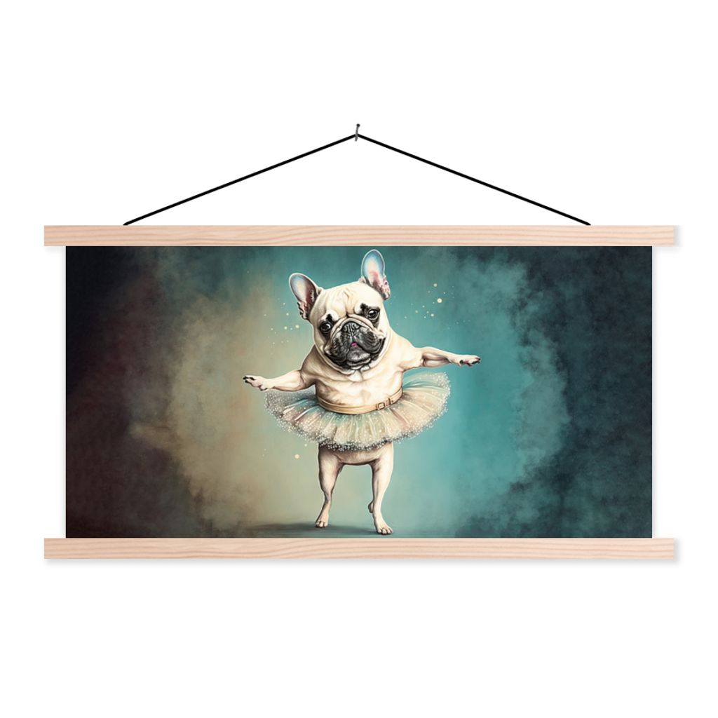 MuchoWow Textilposter Hund - Tutu - Ballett - Abstrakt - Porträt - Kind 60x30 cm mit holzfarbenen Rahmen - Dekoration
