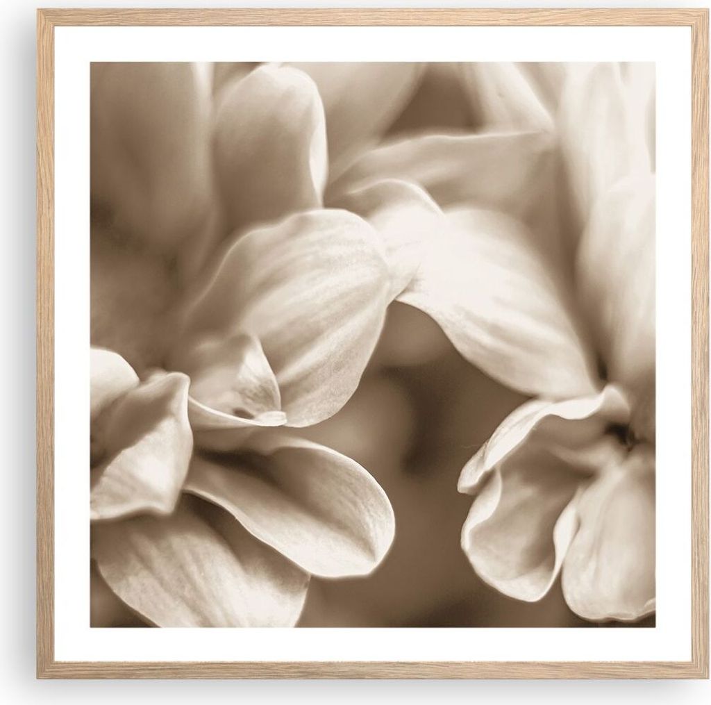 Gerahmtes Poster - Rahmen in heller Eiche - Blumen Boho ohne - 60x60 cm - Wand Bild - Wanddeko - Wandbilder - Kunstposter - Wandposter - Bilderrahm...