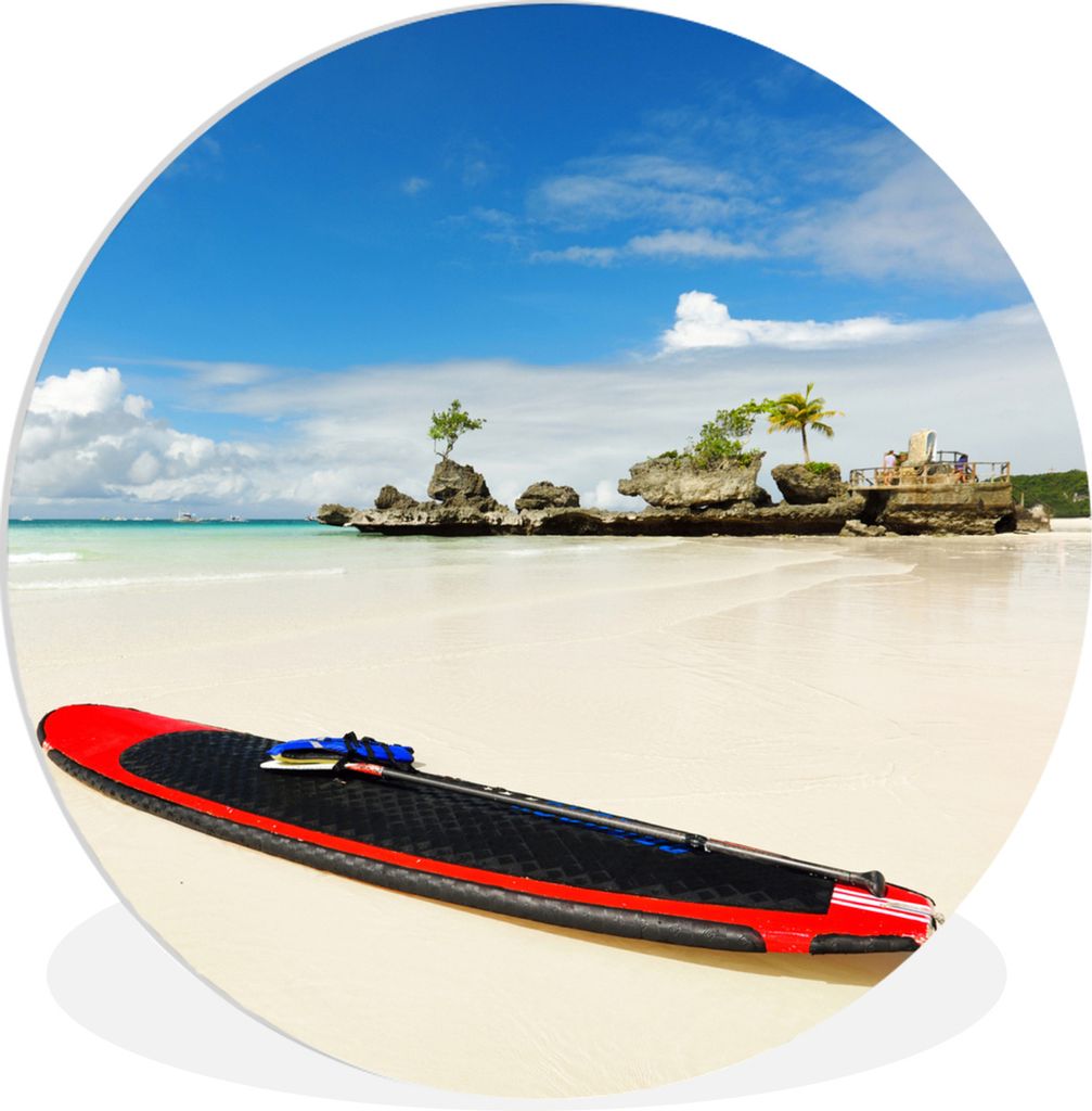 MuchoWow Rundes Wandbild - Runde Bilder Surfbrett am Strand von Boracay Ø 60 cm Kreis Wanddekoration Kunststoff - Wandkreis - Wandschmuck - Wand...