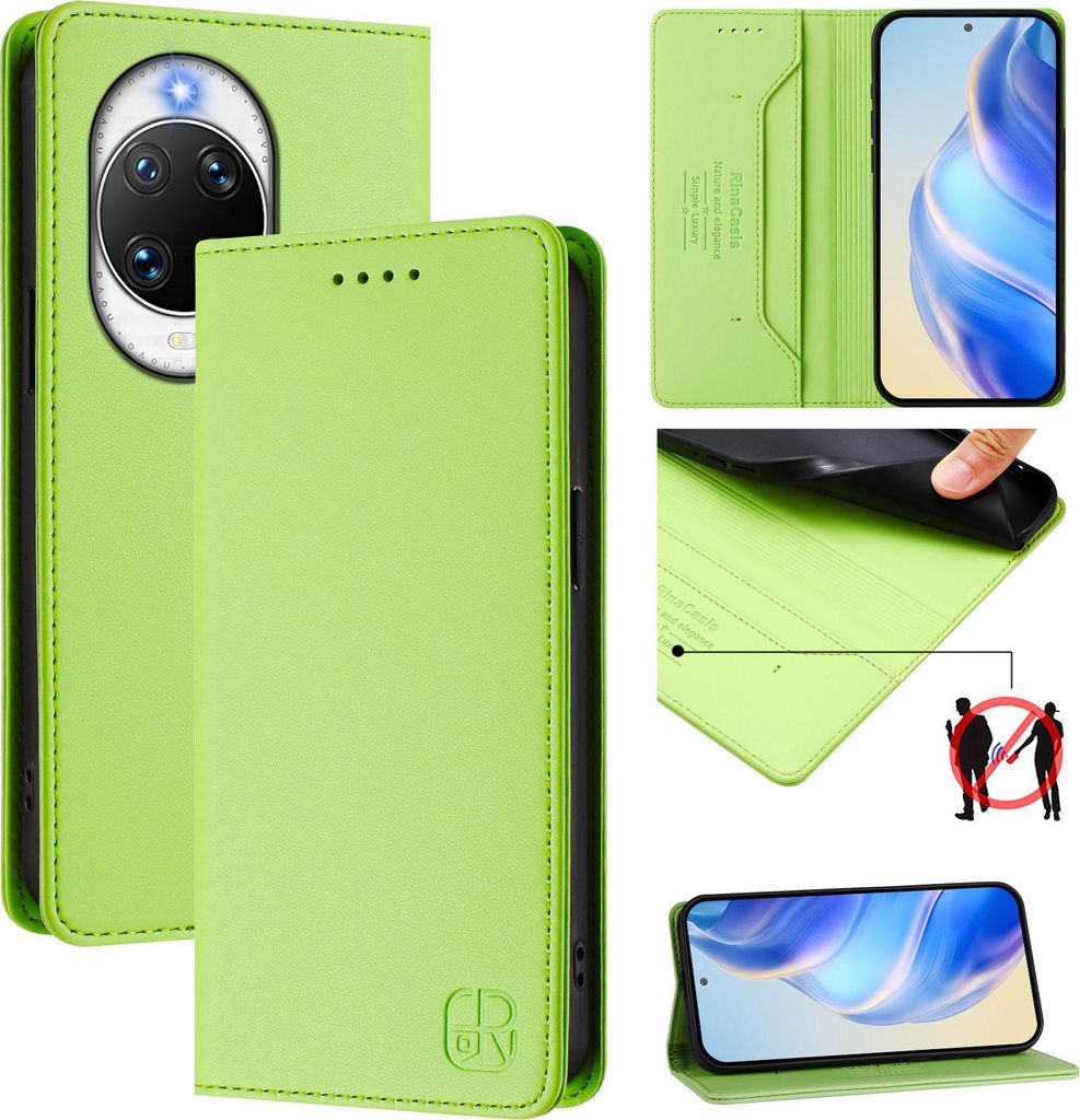 Lederhülle für Huawei Nova 14 Pro Hülle Flip Brieftasche Kartenfächern Ständer Schutzhülle Grün