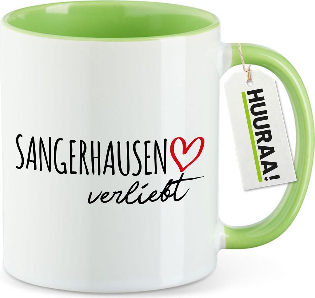 Huuraa Kaffeetasse Sangerhausen verliebt 330ml Grün Keramik Kaffeebecher Geschenkidee