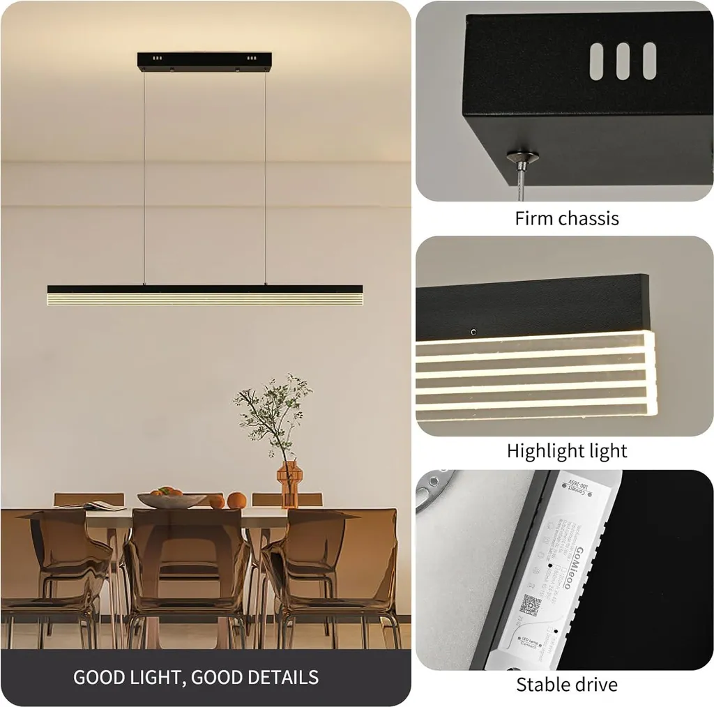 Suspension LED Cuisine et Salon 90 cm Noir pour Éclairage Ajustable