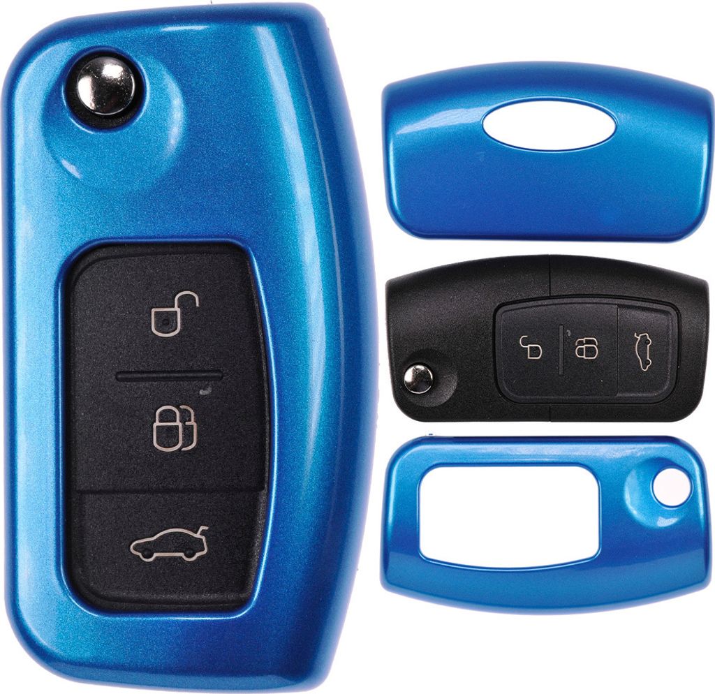 Auto Schlüssel Kunststoff Hülle ABS Plastik Schutz Cover Blau kompatibel mit Ford Focus C-Max Fiesta Kuga S-Max Mondeo Klappschlüssel