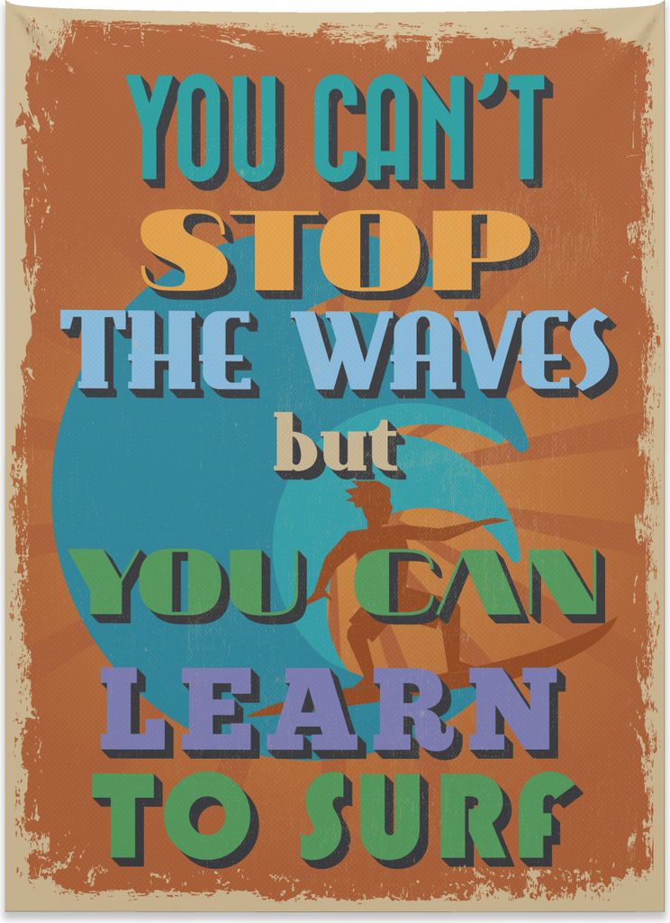 Abakuhaus Strand-Zitat Wandteppich, Sie können lernen, surfen aus Weiches Mikrofaser Stoff Kein Verblassen Klare Farben Waschbar, 110 x 150 cm, Me...