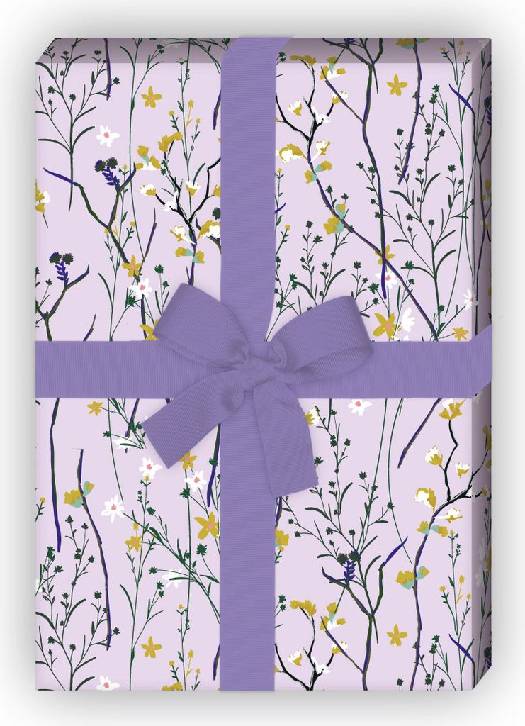 Zartes Natur Geschenkpapier mit Gräsern, lila, für edle Geschenkverpackung - G11624, 32 x 48cm