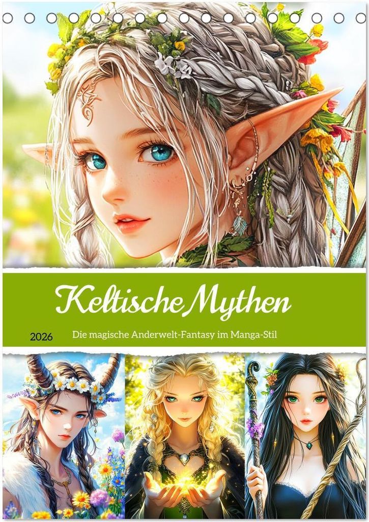 Keltische Mythen. Die magische Anderwelt-Fantasy im Manga-Stil (Tischkalender 2026 DIN A5 hoch), CALVENDO Monatskalender