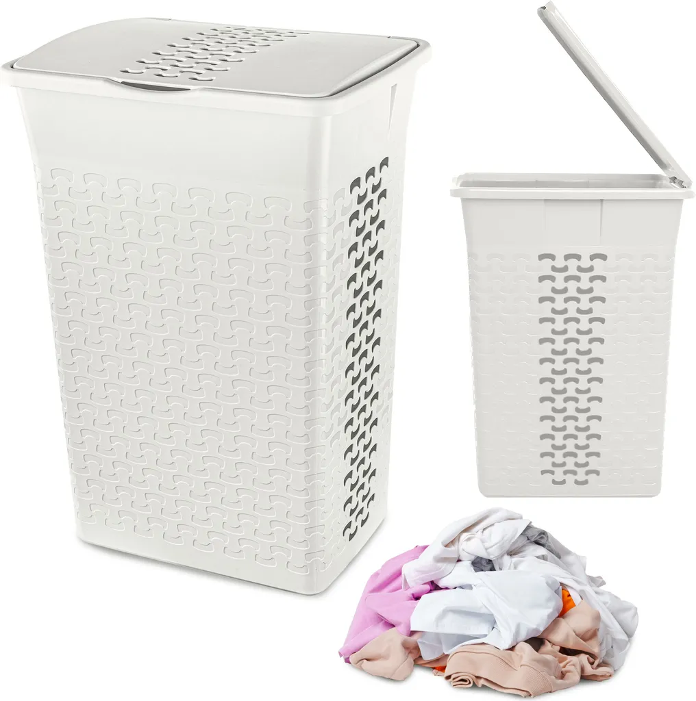 Collecteur de linge 55 L design tressé avec couvercle plat ergonomique